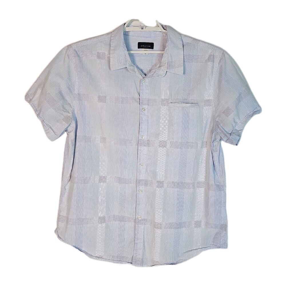 Structure Mens Short Sleeve Plaid Button Down Shirt with Front Pocket, Size XXL